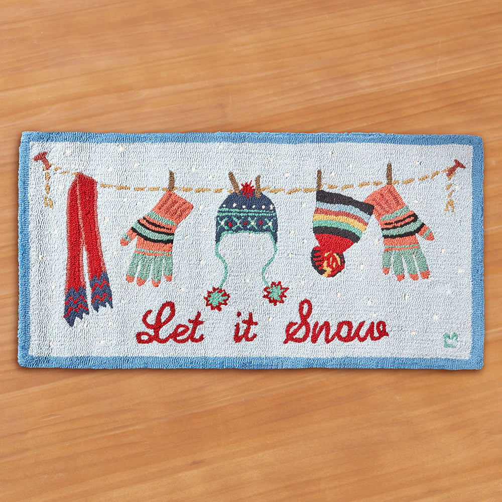 "Let It Snow" Blue Area Rug w/Hats & Mittens