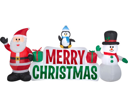 Airblown Inflatable MERRY CHRISTMAS Sign with Santa & Friends