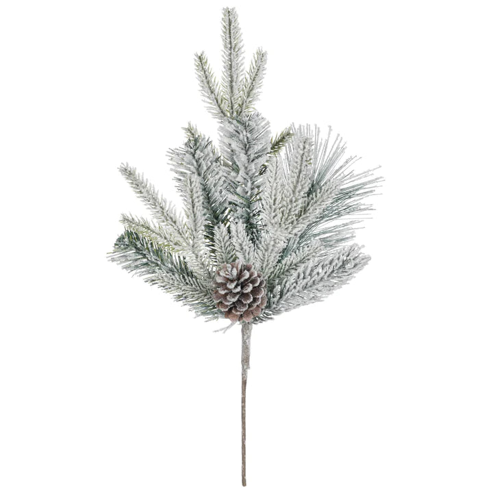18"H Flocked Pine With Cones Pick