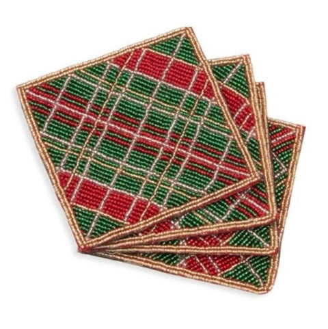 Beaded Tartan Coasters, 4" (Set of 4)