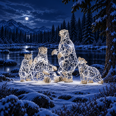 Large Polar Bear Baby Figure, Walking, LED Lit w/Fiberglass (White), 36"