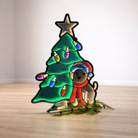 Puppy w/Christmas Tree Infinity Light, Acrylic w/UL Plug, 35"