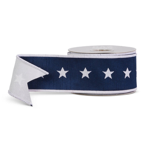 Blue and White Star Wired Ribbon, 2.5" x 10 YDS