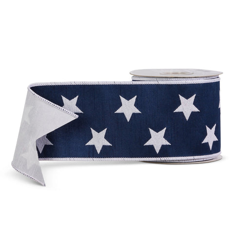 Blue and White Star Wired Ribbon, 4" x 10 YDS