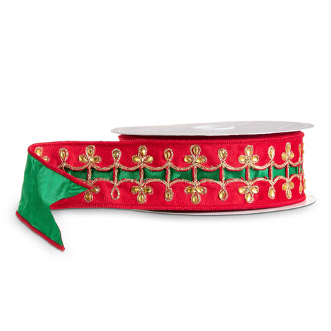Red and Green Ornamental Wired Ribbon (2.5" X 10 Yds)