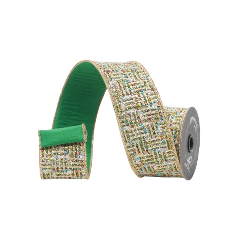 Tinsel Tweed Ribbon, 2.5" x 10yd (Green)