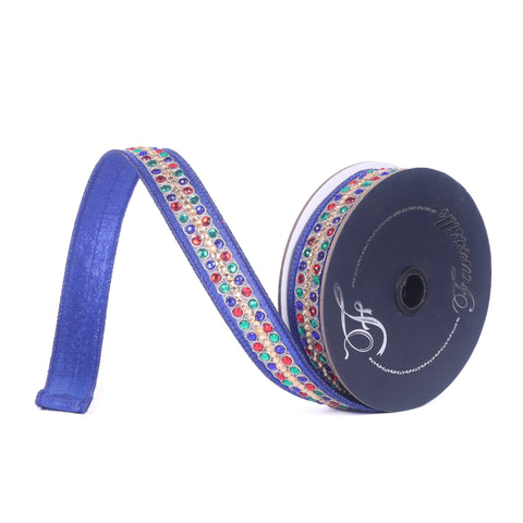 Nutcracker Jewel Ribbon, 1" x 5yd (Blue)