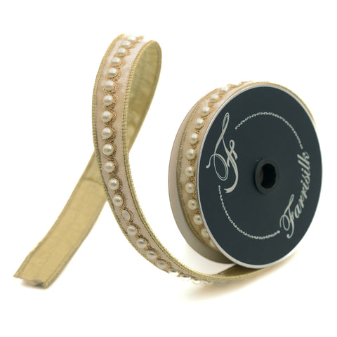Pearl Borders Ribbon, 1" x 5yd (Cream)