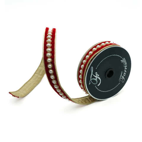Pearl Borders Ribbon, 1" x 5yd (Red)