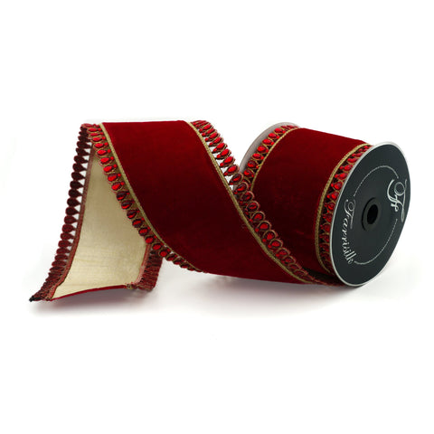 Jewel Plumes Ribbon, 4" x 5yd (Red)