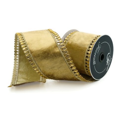 Jewel Plumes Ribbon, 4" x 5yd (Gold)