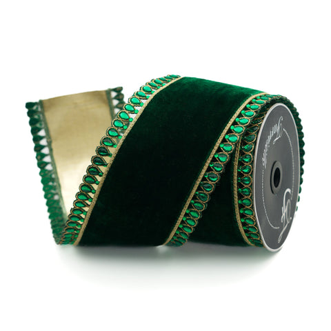 Jewel Plumes Ribbon, 4" x 5yd (Emerald Green)