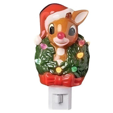 Lighted Rudolph Night Light With Wreath Around Neck, 5"