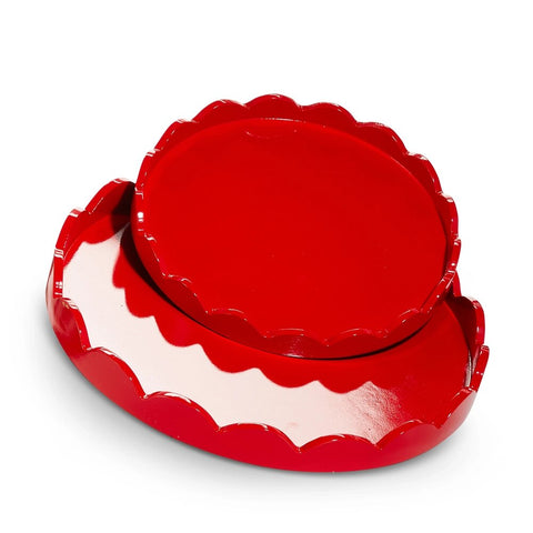 Round Red Scalloped Tray, 16" (Set of 2)