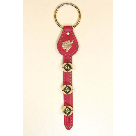 SANTA CHARM above 3 Bells on Leather Strap, 15" (Red)