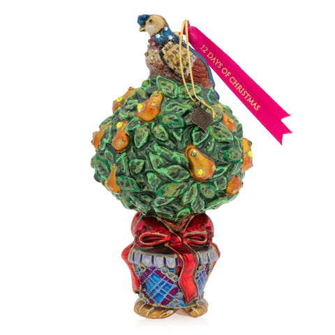 Partridge In A Pear Tree Glass Ornament, 7"