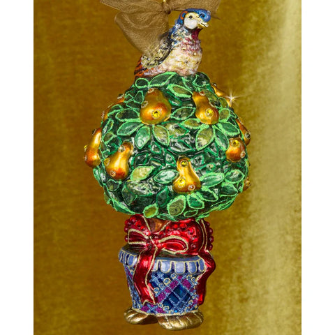 Partridge In A Pear Tree Glass Ornament, 7"