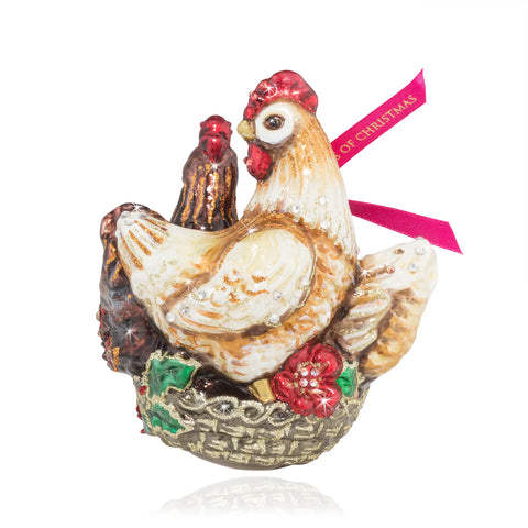 Three French Hens Glass Ornament, 5.75"
