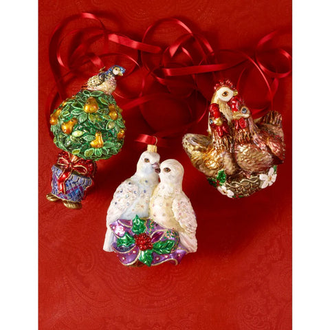 Partridge In A Pear Tree Glass Ornament, 7"