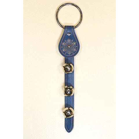 Snowflake Charm W/ 3 Bells on Leather Strap, 15" (Medium Blue)