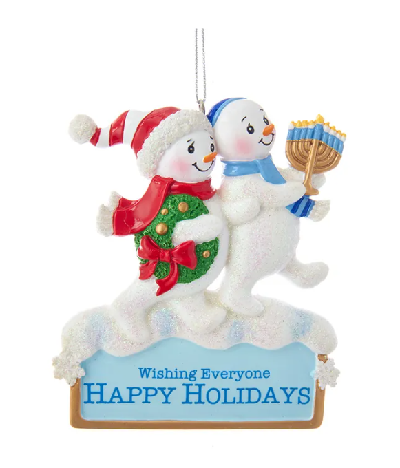 Hanukkah and Christmas Snowmen Resin Ornament