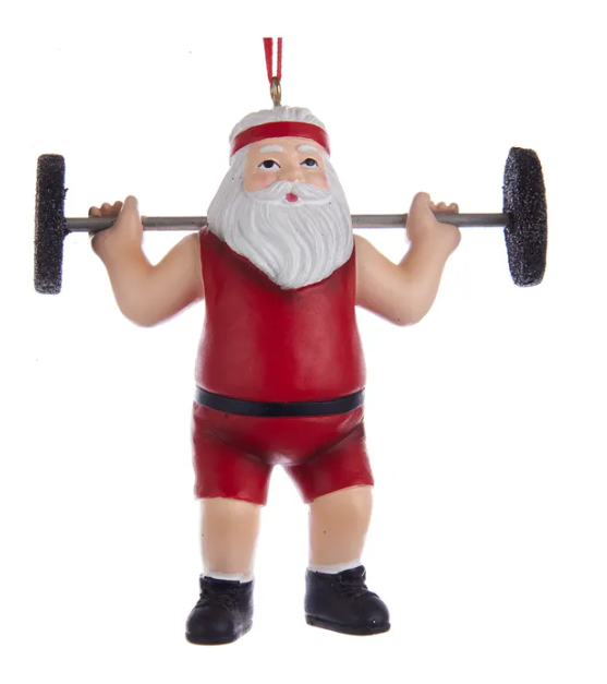Santa Weightlifter Resin Ornament