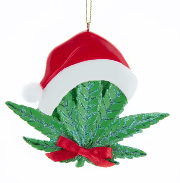 Cannabis Leaf Santa Hat Resin Ornament For Personalization