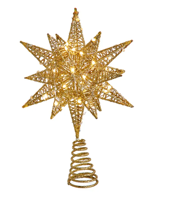 11" 60-Light Warm White Twinkling Superbright LED Gold Starburst Treetop