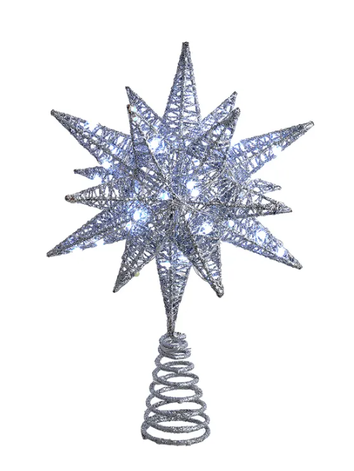 11" 60-Light Warm White Twinkling Superbright LED Silver Starburst Treetop