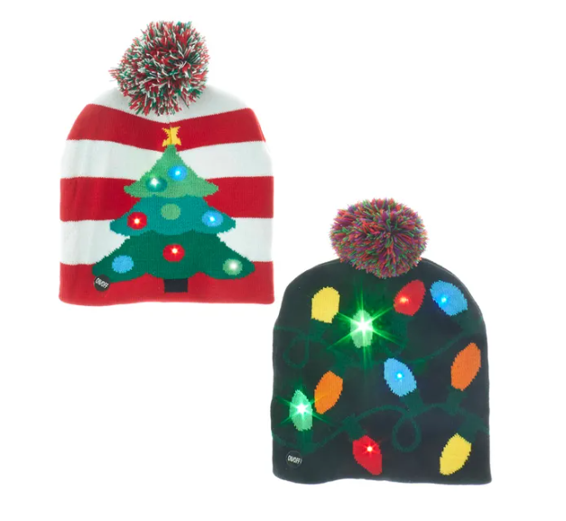 Battery-Operated Knit Hat with LED Christmas Pattern
