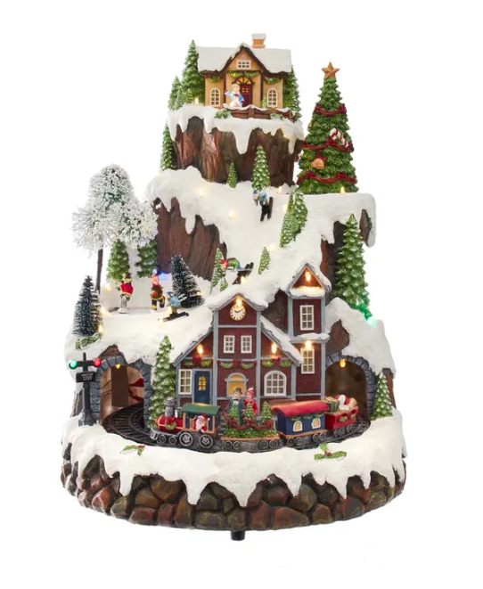 Battery-Operated Musical LED Mountain Village Table Piece