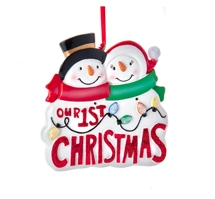"Our 1st Christmas" Snow Couple Ornament For Personalization