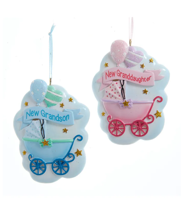 Grandson and Granddaughter Baby Stroller Ornaments For Personalization