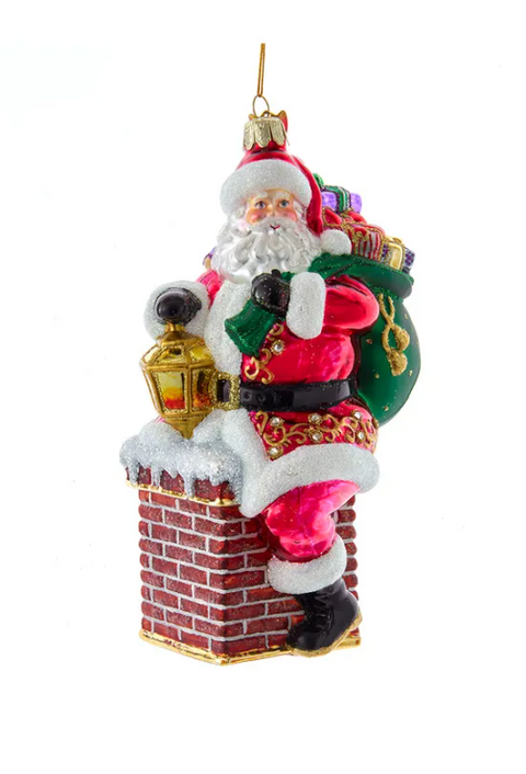 Bellissimo Glass Santa In Chimney Ornament