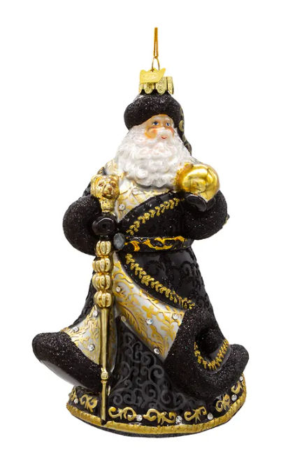 Bellissimo Glass Santa In Midnight Black Ornament