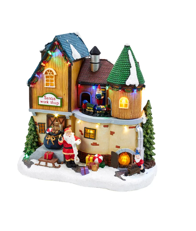 Battery-Operated LED Musical Santa's Workshop Table Piece