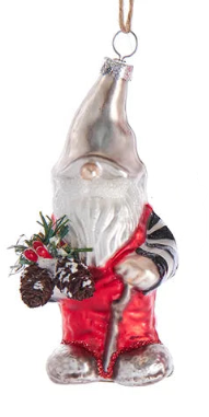 Glass Gingham Gnome Ornament