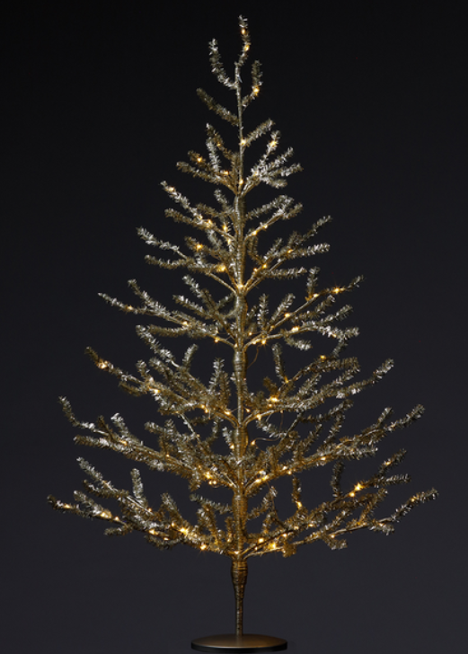 40"Hx30"D Tinsel Tree x178 With 150 Rice Lights on Metal Stand