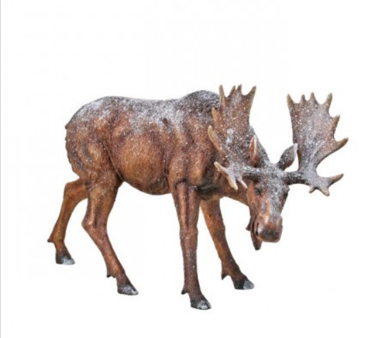 18" Resin Frosted Moose w/Head Bent Figurine