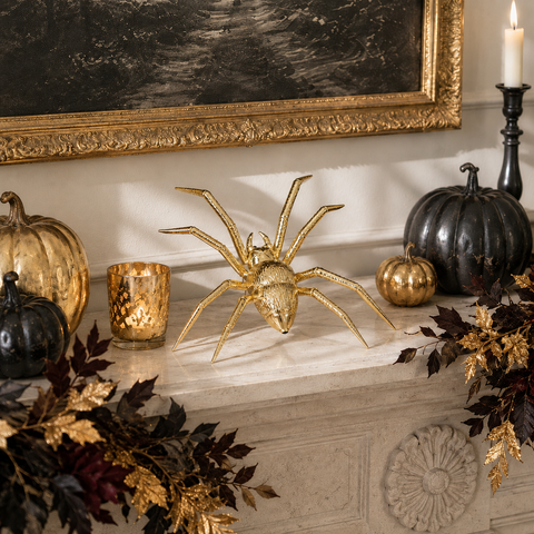 Shiny Gold Spider Figurine, 9.5"