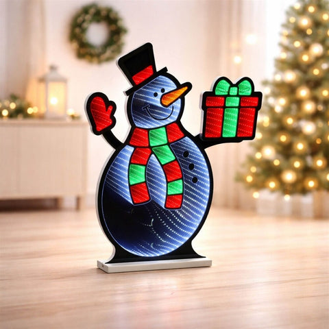 Snowman W/Present Infinity Light, Acrylic w/UL Plug, 23.5"