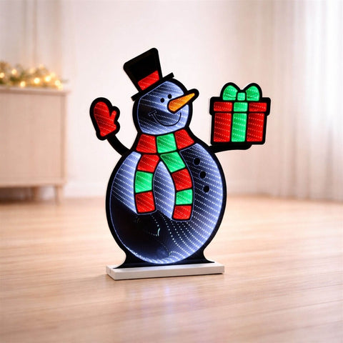 Snowman W/Present Infinity Light, Acrylic w/UL Plug, 23.5"