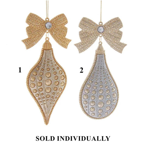 Gold and Silver Glitter Finial and Drop Ornaments, 6.8" (2 styles - sold individually)