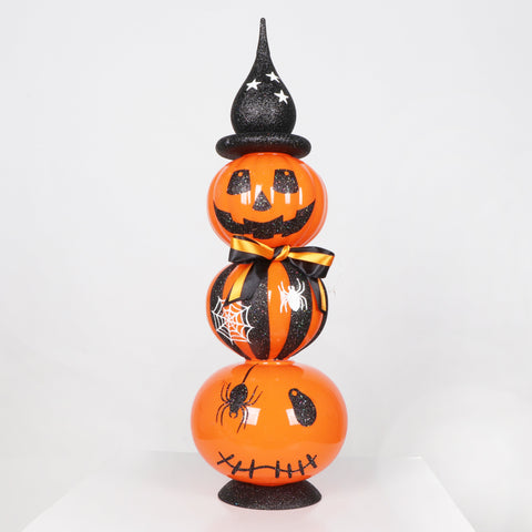 Jumbo Halloween Pumpkin Finial, 30.25" (Orange W/Laser Black Glitter)