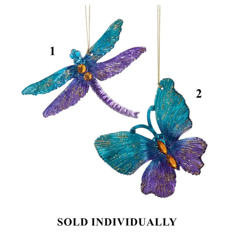 Teal & Purple Butterfly & Dragonfly Ornaments, 4" (2 styles - sold individually)