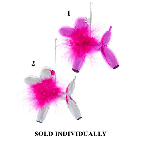 Pink & Silver Balloon Dog With Fur Ornaments, 3.7" (2 styles - sold individually)