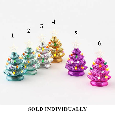 Ceramic Christmas Tree w/Multi Colored Lights, 4.75" (6 styles - sold individually)