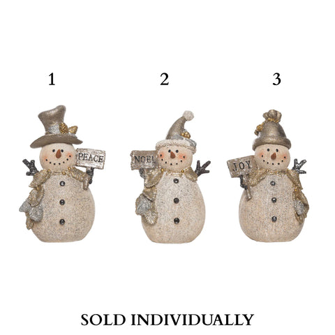 Resin Metallic Snowman Figurine w/Sign (3 styles - sold individually)