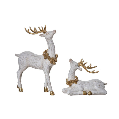 Resin White Reindeer w/Gold Accents (Set of 2)