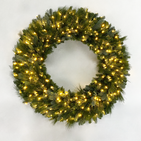 American Mixed Greenery Wreath, LED Lit, 48"